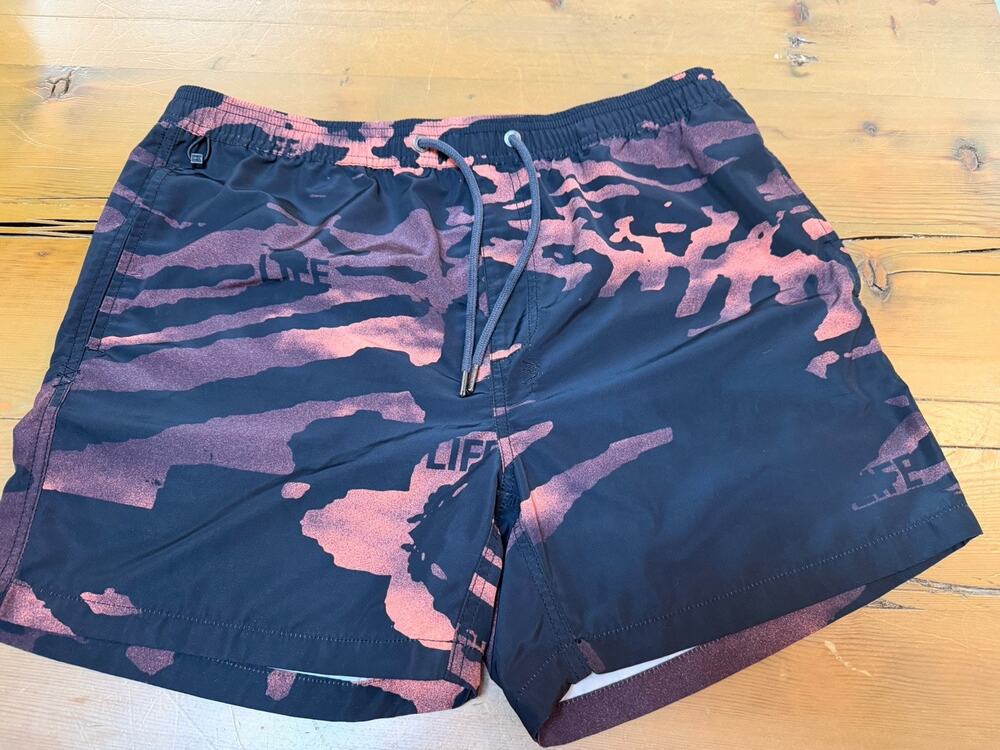 Ksubi Mens Swim Trunks Shorts Large Camo Black Orange Drawstring Casual Beach